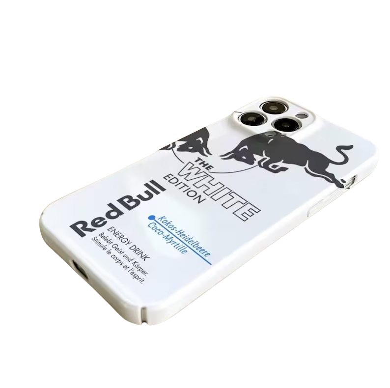 Dual-layer shockproof iPhone case featuring Red Bull design, high-resolution scratch-resistant print, slim fit for iPhone 12/13/14 Pro Max, trendy protective cover
