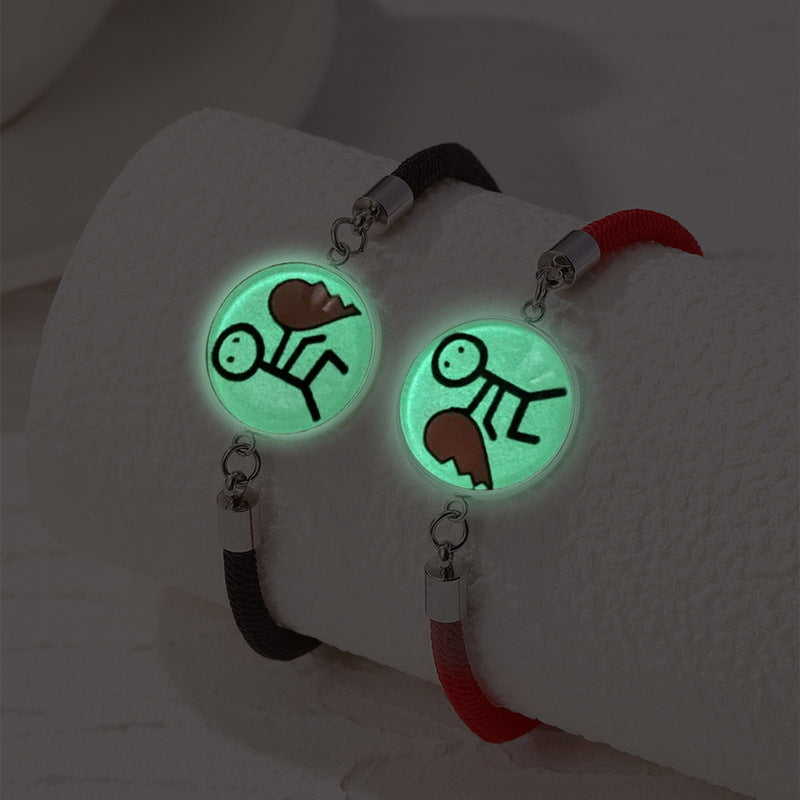 Glowing Sun Moon Couple Bracelet with Night Light - Adjustable Stainless Steel Rope Design - Romantic Valentine's Day Gift for Her/Him