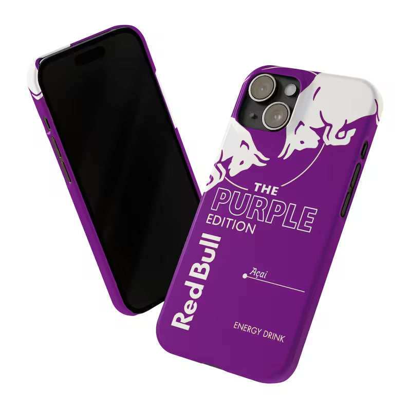 MagSafe compatible iPhone 12 protective case featuring Purple Red Bull artwork, shockproof TPU+polycarbonate construction, stylish phone accessory