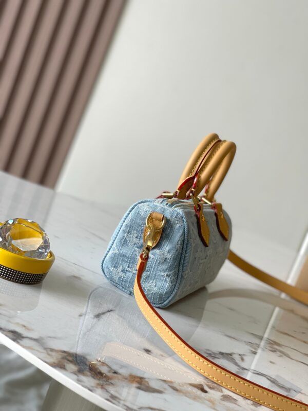 Nano Speedy Denim Bag | Vintage Washed Blue | Adjustable Crossbody