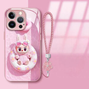 DT09 Labubu Designer Toy Phone Case with Lanyard - Premium Glass Protection for iPhone 16 Pro Max/15 Pro Max