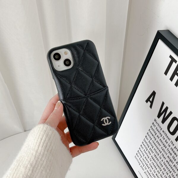 Leather CC iPhone Case With Crad Holder Black -PZB240603-GTOCASE