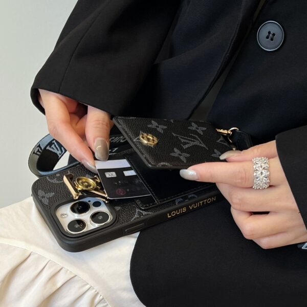 Monogram Case With Card Holder For iPhone And Strap For iPhone Black-SXK241712-GTOCASE