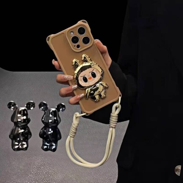 Labubu designer toy iPhone case with lanyard - trendy art print for iPhone 16/15/14/13 Pro Max, unique artwork & secure grip